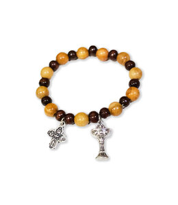 Bracelet 1ère Communion en bois avec calice et croix