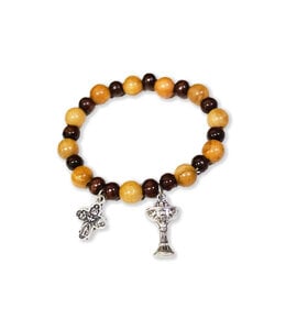 Wooden 1st Communion bracelet with chalice and cross 4 paths