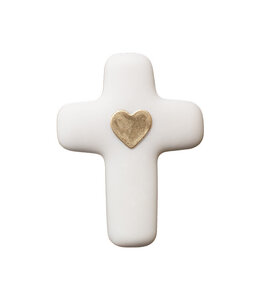 Croix de l'amour en albatre avec coeur doré