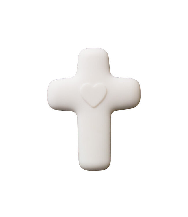 Cross of love in alabaster with white heart