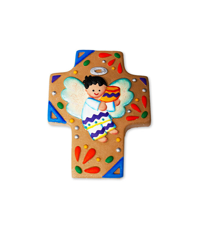 Hand-painted clay angel boy cross