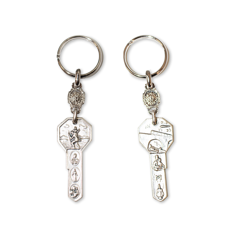 Saint Christopher and vehicles keychain in a key shape Gift Shop