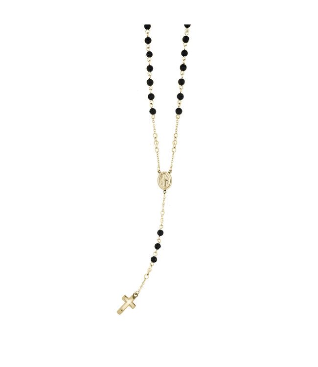 Italgem Gold-plated rosary necklace with black lava beads