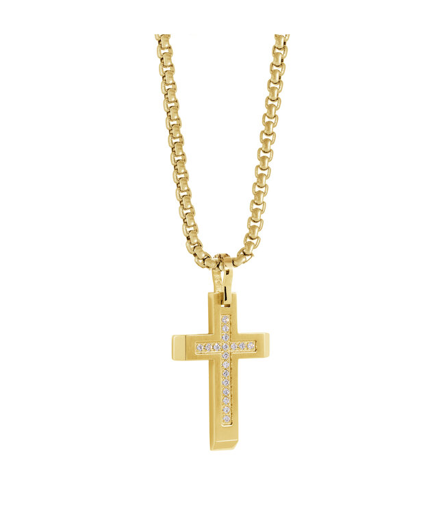 Italgem Collier avec croix doré polie avec zircons cubiques