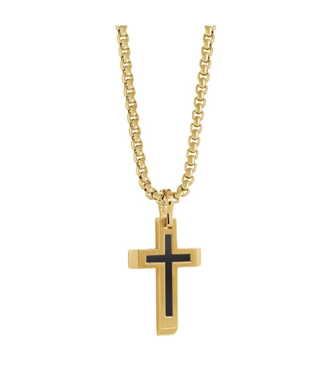 Italgem Matt and polished black cross necklace