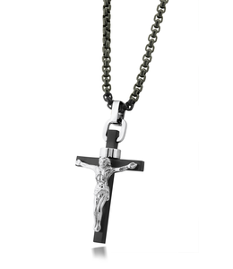 Italgem Matte and polished black cross necklace
