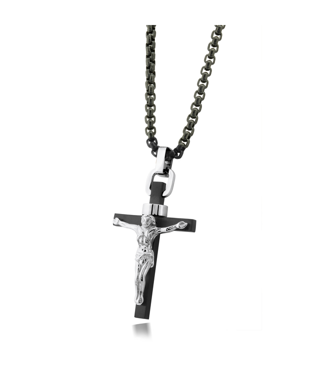 Italgem Matte and polished black cross necklace