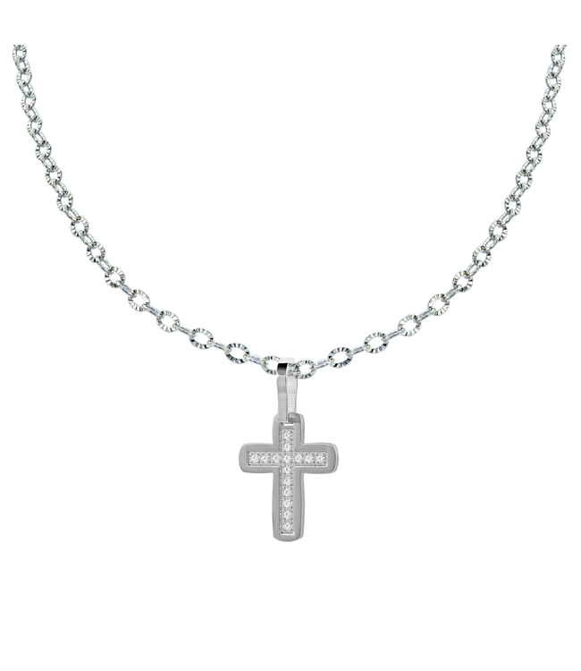 Italgem Brushed and polished cross necklace with cubic zirconia