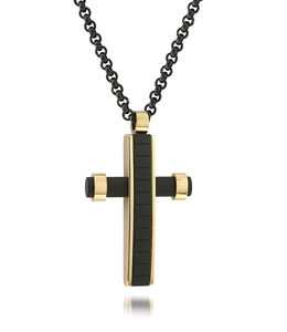 Italgem Black and gold matte and polished cross necklace
