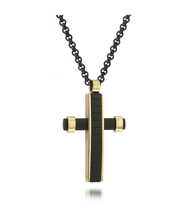 Italgem Collier croix mate et polie noire et or