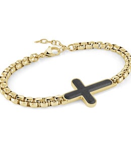 Italgem Carbon fiber cross bracelet with gold-plated round chain