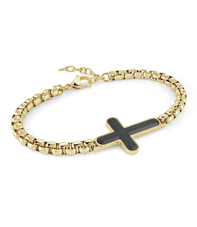 Italgem Carbon fiber cross bracelet with gold-plated round chain