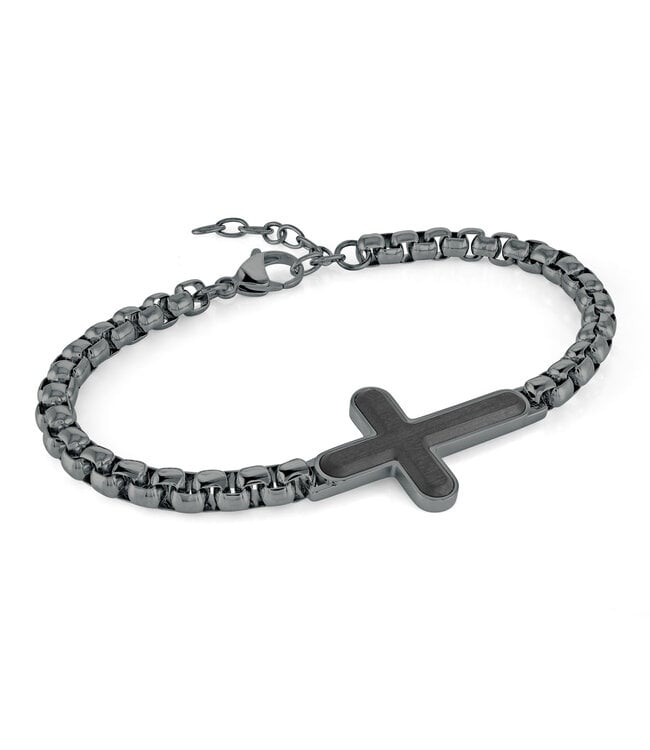 Italgem Carbon fiber cross bracelet with gunmetal-plated round chain