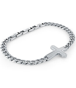 Italgem Brushed cross bracelet with adjustable stainless steel gourmette chain