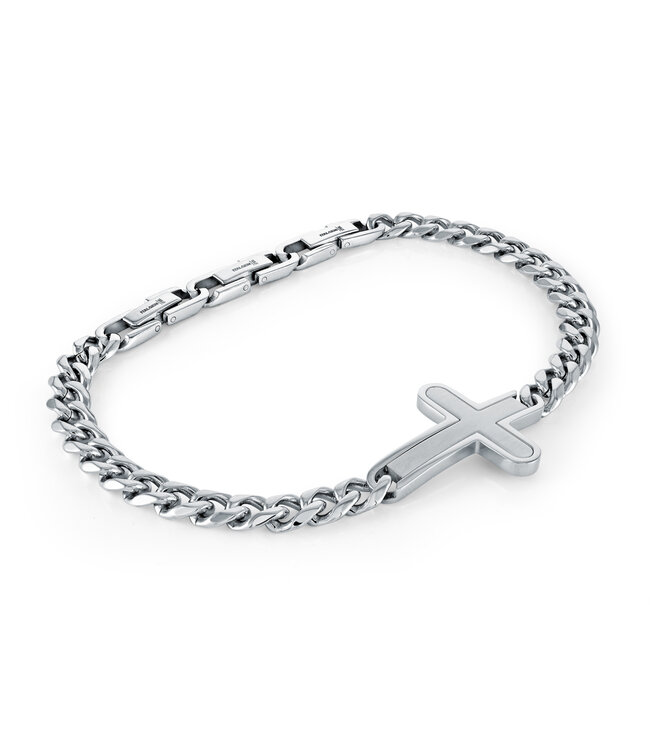 Italgem Brushed cross bracelet with adjustable stainless steel gourmette chain