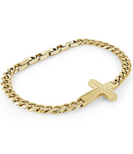 Italgem Brushed cross bracelet with adjustable gold-plated stainless steel gourmette chain