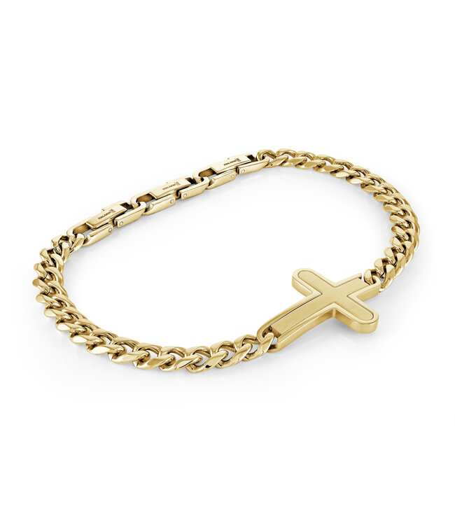 Italgem Brushed cross bracelet with adjustable gold-plated stainless steel gourmette chain