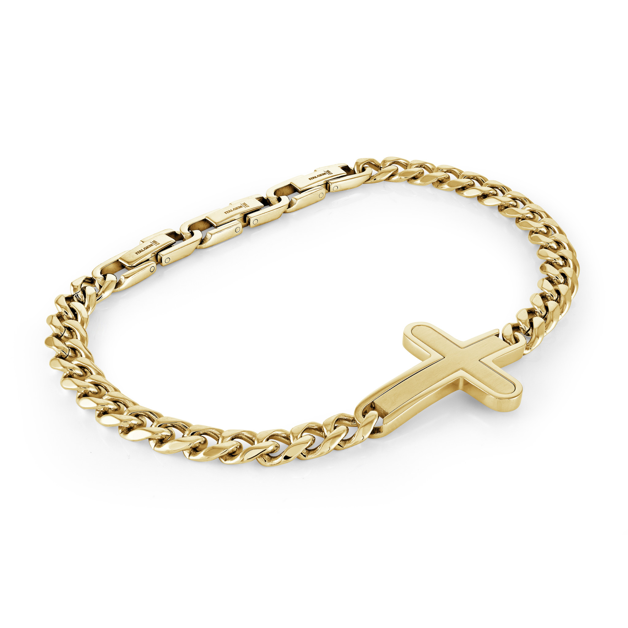 Brushed cross bracelet with adjustable gold-plated stainless steel