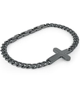 Italgem Bracelet à croix brossée avec chaîne gourmette en acier inoxydable plaqué canon de fusil ajustable