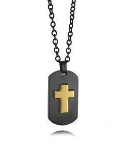 Italgem Military plate necklace with gold-plated cross in black-plated stainless steel