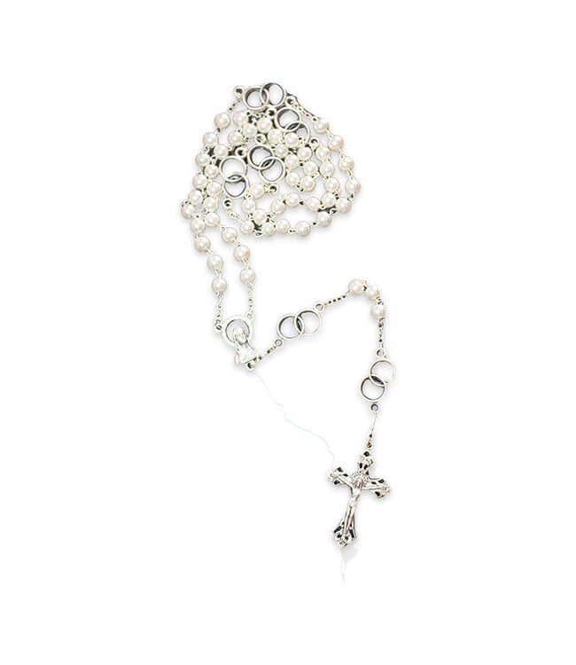 Pearl finish wedding rosary on silver colored chain