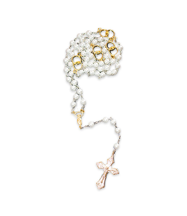 Pearl finish wedding rosary on golden chain