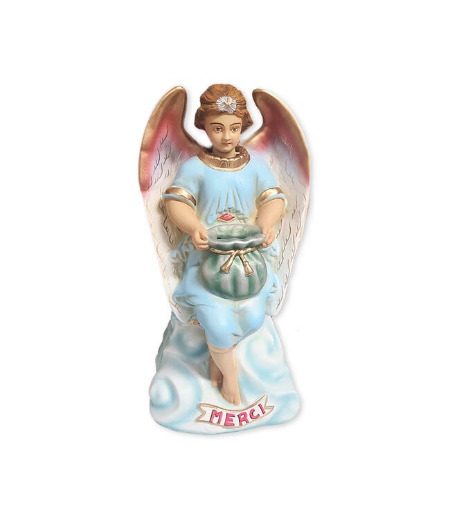 Blue Merci angel statue in plaster