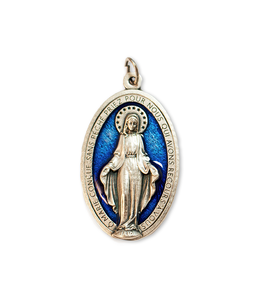 Large Miraculous Medal with blue enamel (French)