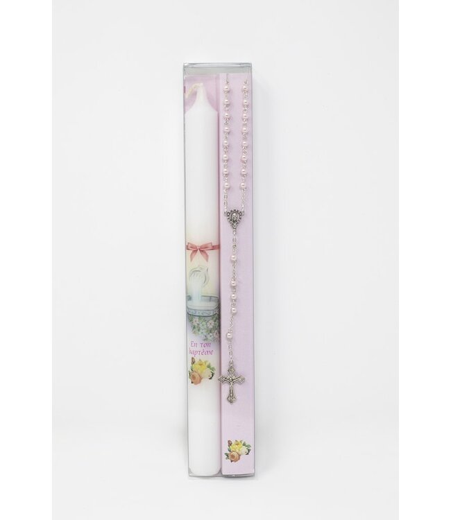 Baptism Girl's set, Rosary-Candle (French)