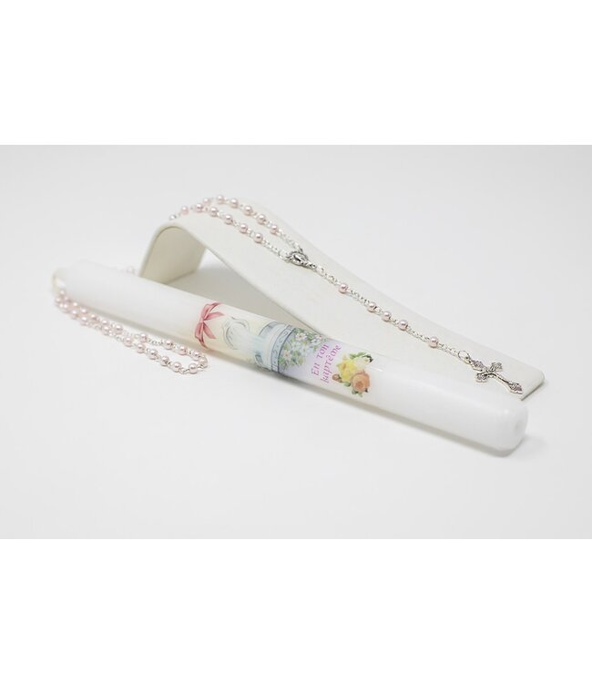Baptism Girl's set, Rosary-Candle (French)