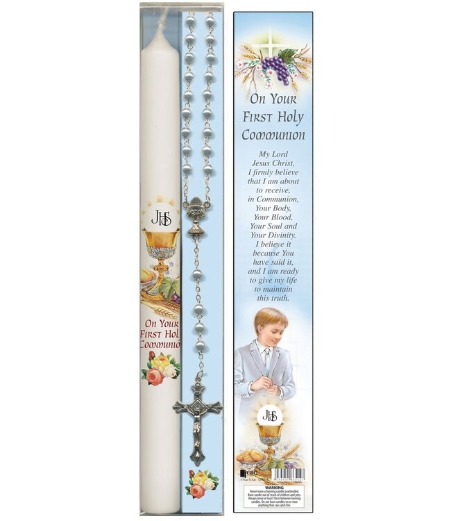 1st Communion Boy's set, Rosary-Candle (English)