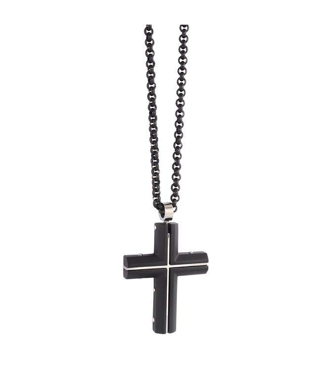 Italgem Matt and polished black cross necklace