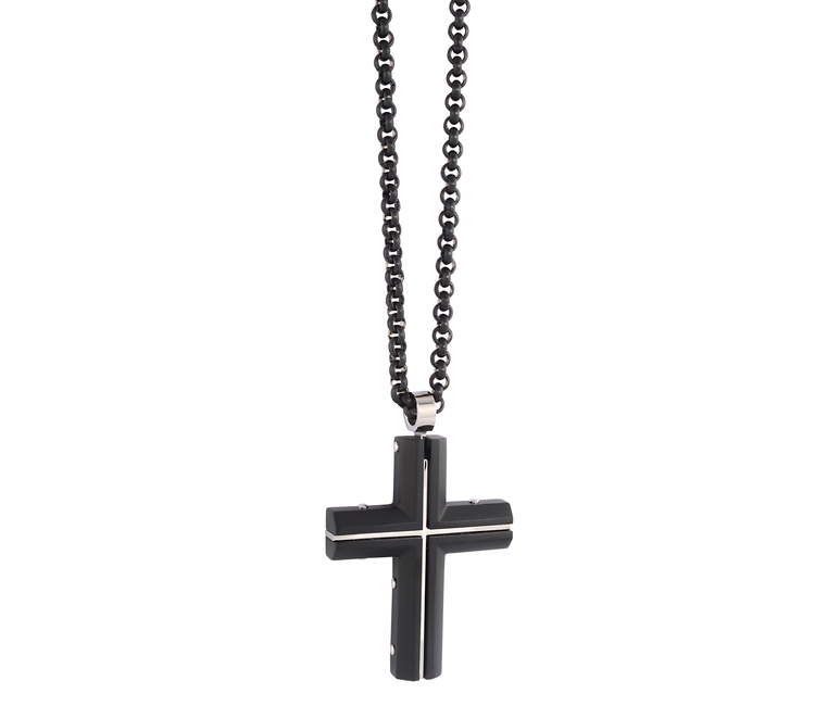 Matt and polished black cross necklace - Gift Shop - Saint