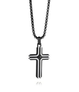 Italgem Brushed and polished black cross necklace