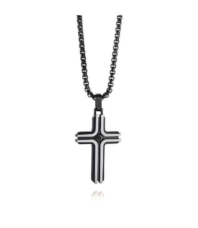 Italgem Collier croix noire brossée et polie