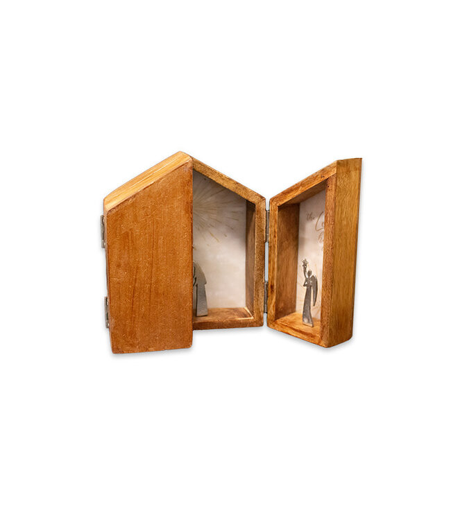 Crèche étoile montante tryptique en bois et étain