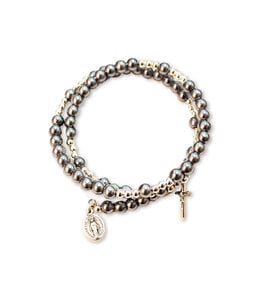 Hematite cuff bracelet with silvery wire beads