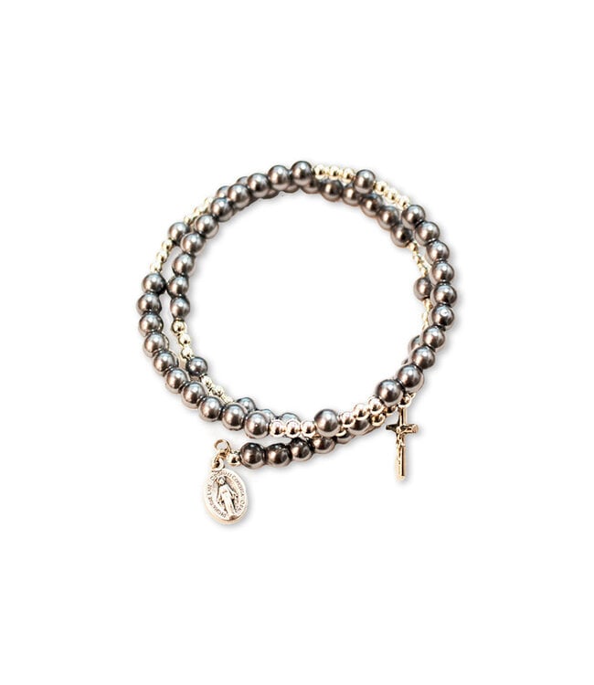 Hematite cuff bracelet with silvery wire beads