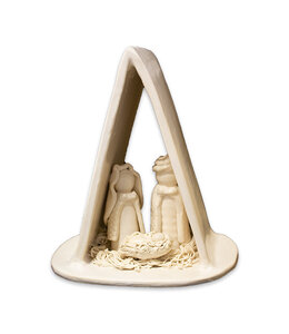 Crèche artisanale en grès blanc émaillé