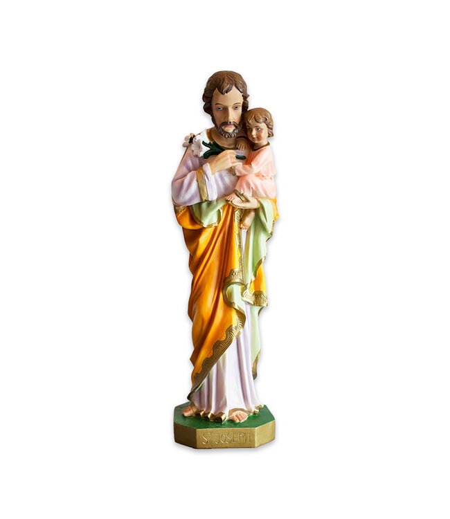 Statue Saint Joseph et enfant couleur orange et lilas plâtre 24"/60.96  015-02-51724