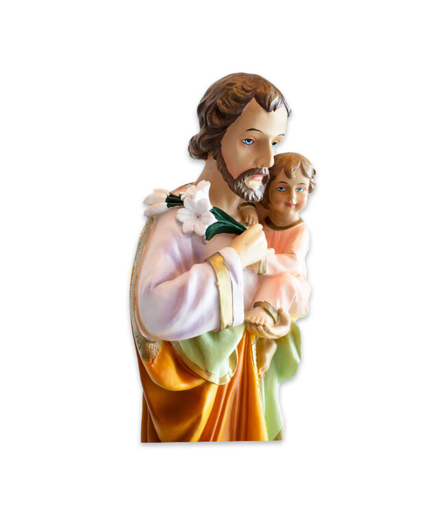 Statue Saint Joseph et enfant couleur orange et lilas plâtre 24"/60.96  015-02-51724