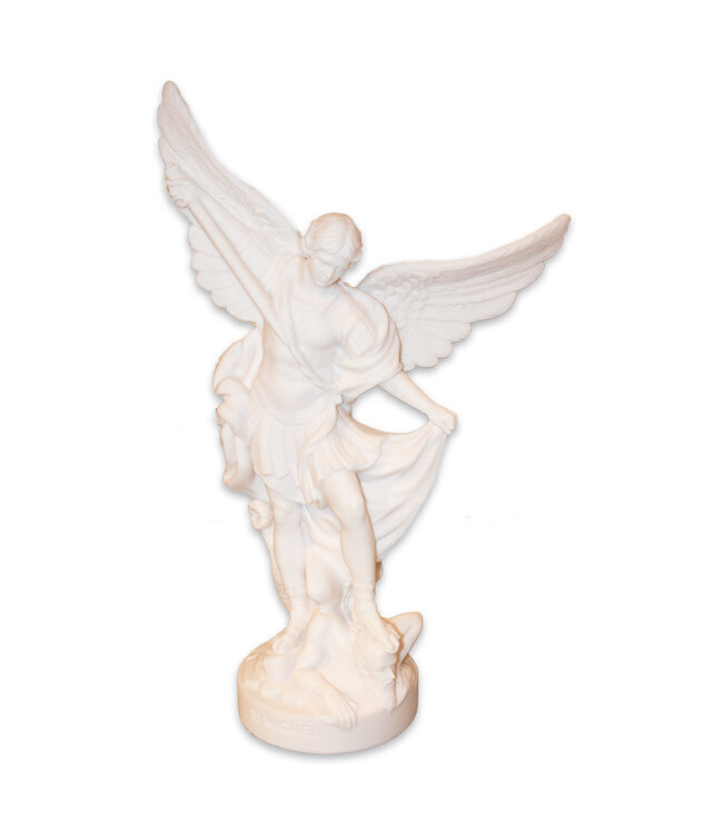 Saint Michael statue, white alabaster (50cm)