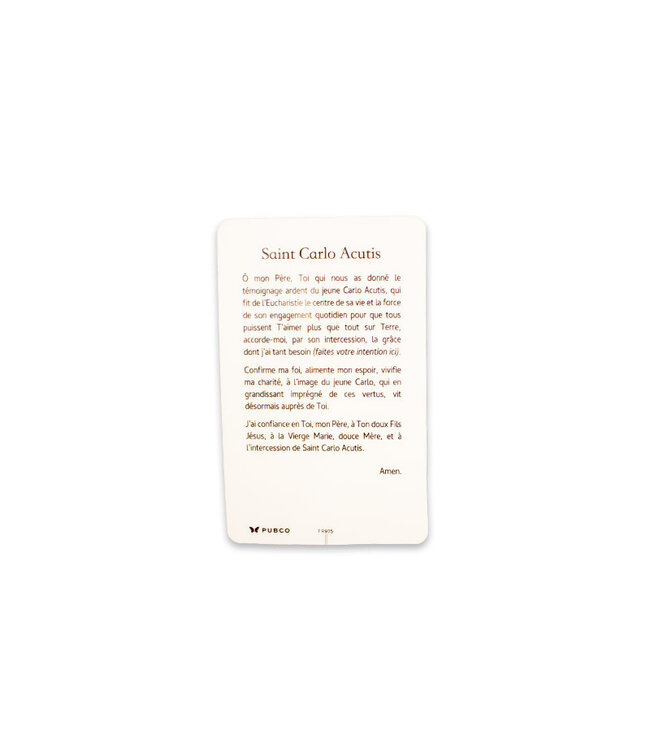 Laminated card with Carlo Acutis prayer (French)