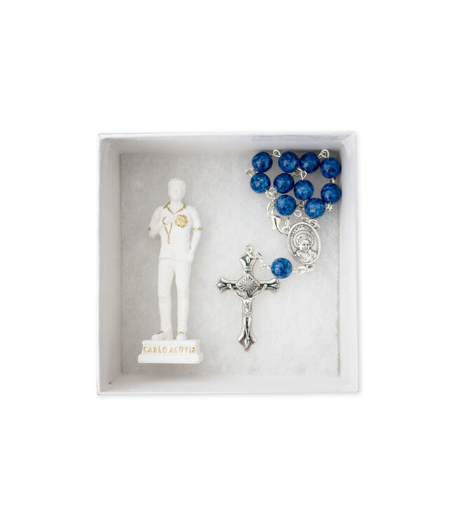 Carlo Acutis statue and decade rosary set