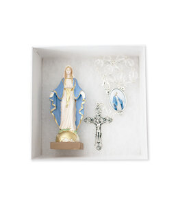 Ensemble statue Vierge Miraculeuse avec dizainier