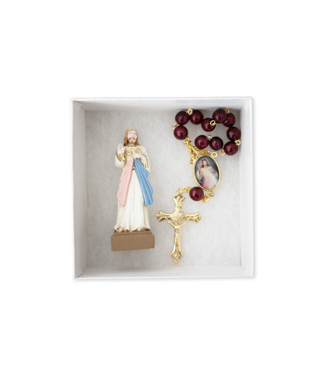 Divine Mercy statue and decade rosary set