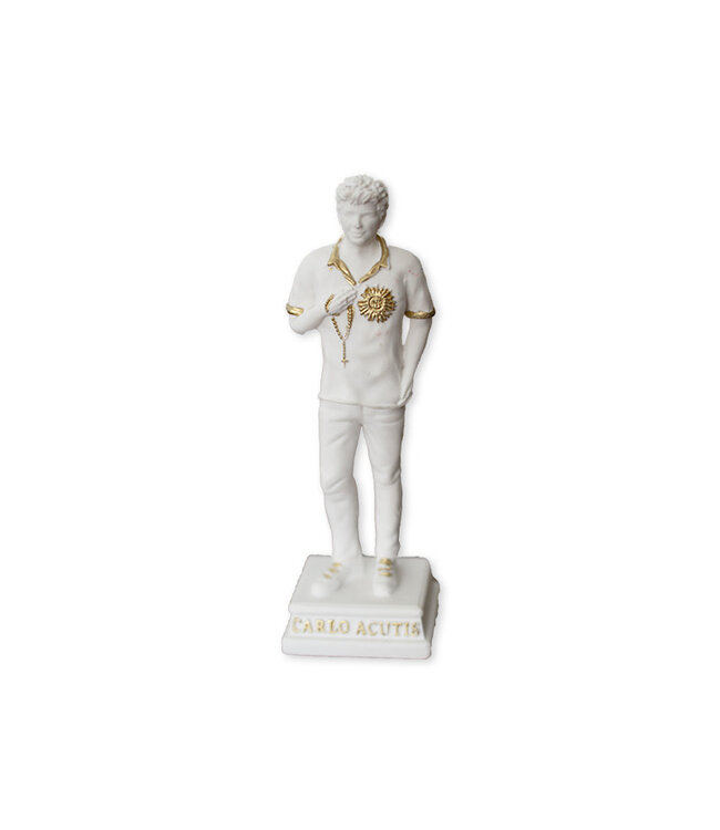 Carlo Acutis statue, on base, white with gold highlights (7cm)