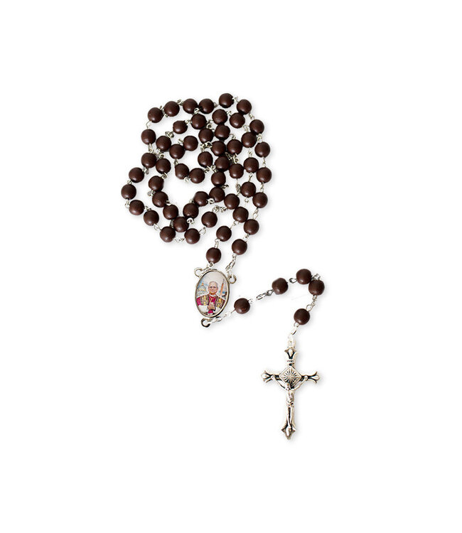 Pope Leo XIV rosary, wood on silvery chain