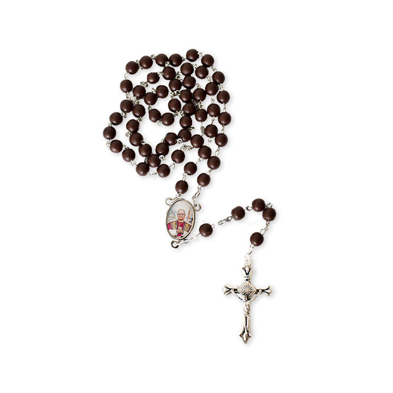 Pope Leo XIV rosary, wood on silvery chain Gift Shop Saint