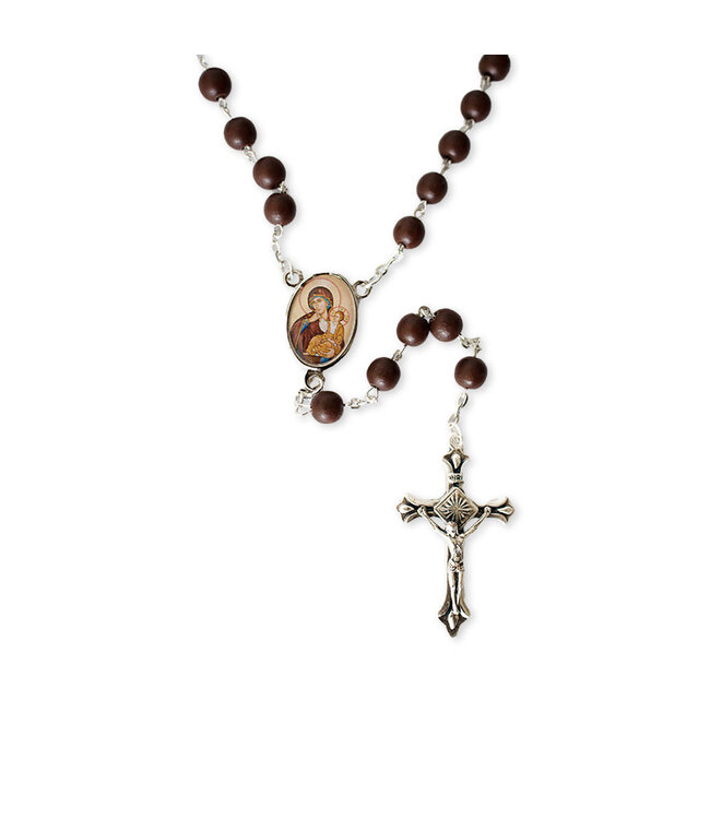Pope Leo XIV rosary, wood on silvery chain